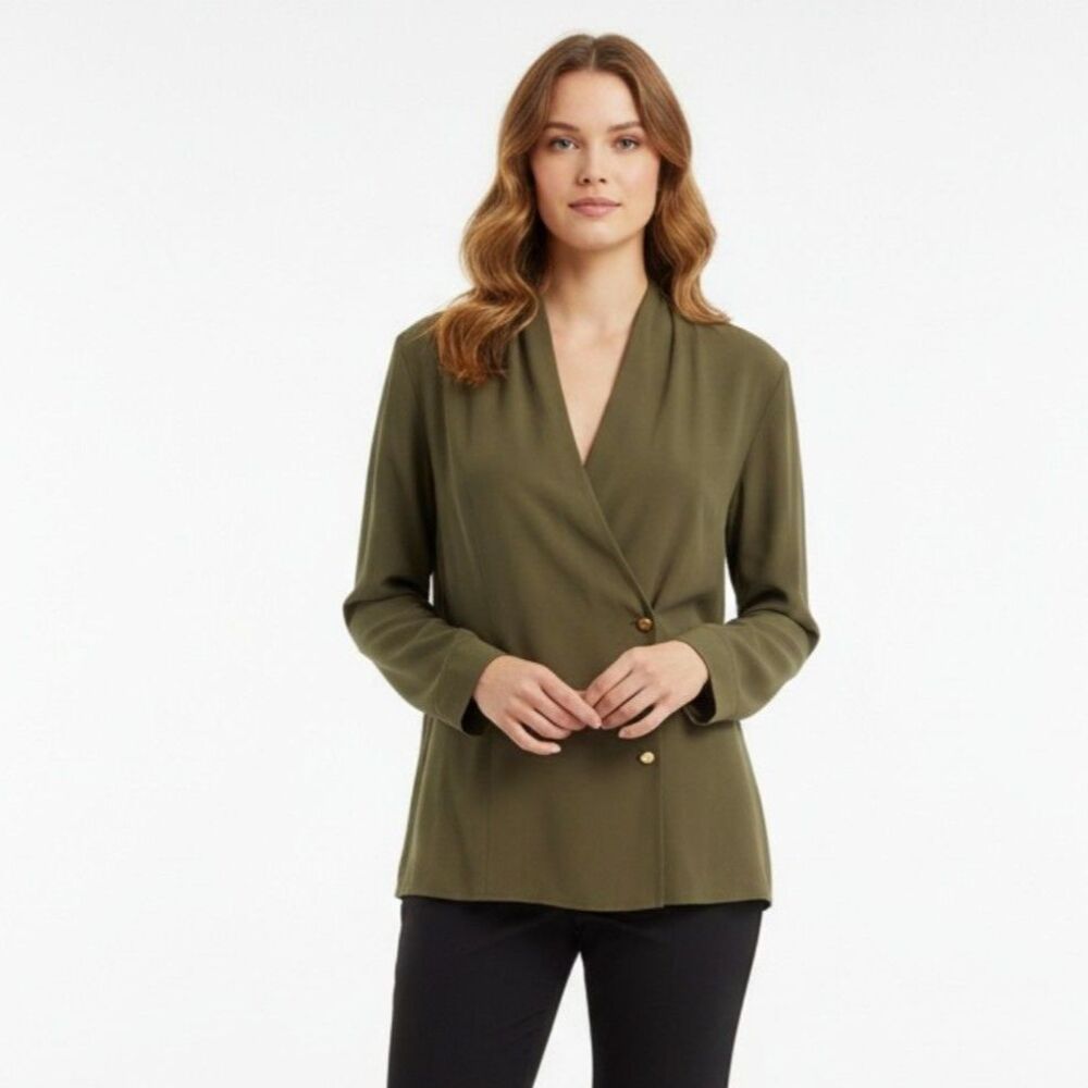 Escada Silk Taupe Brown Button Front Long Sleeve Jacket 42 8